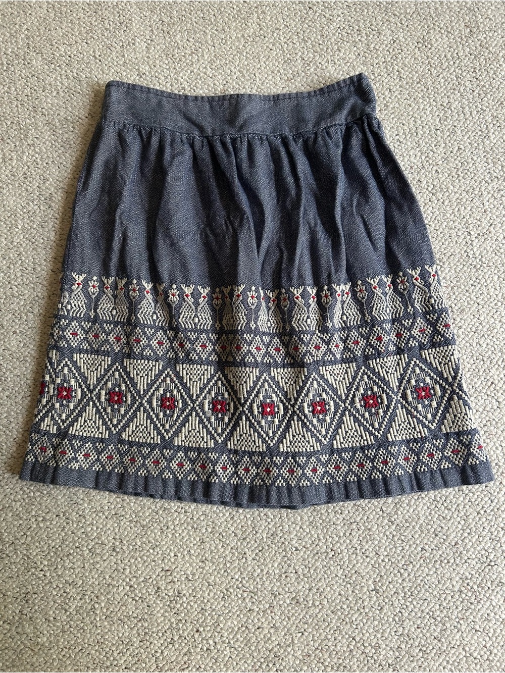Lucky Brand Gray/Blue Skirt with Cream and Red Pattern